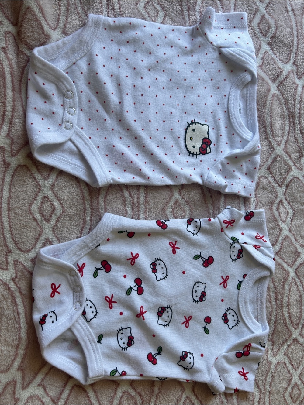 Hello Kitty White & Red Polka Dot and Cherry Baby Bodysuit Set